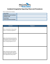 Document preview: Incident/Irregularity Reporting Plans and Procedures - Michigan