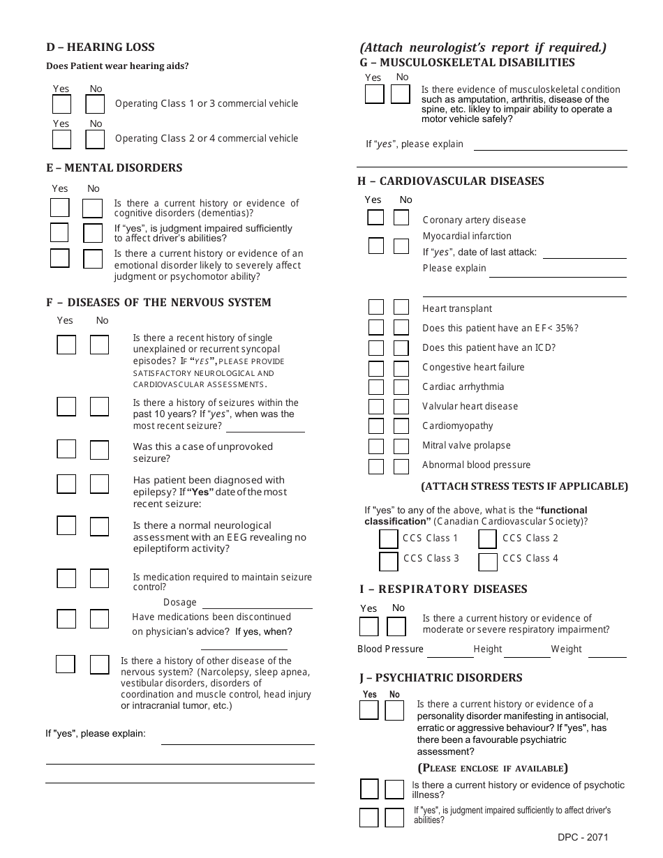 Form DPC-2071 Drivers Medical Certificate - Prince Edward Island, Canada, Page 3
