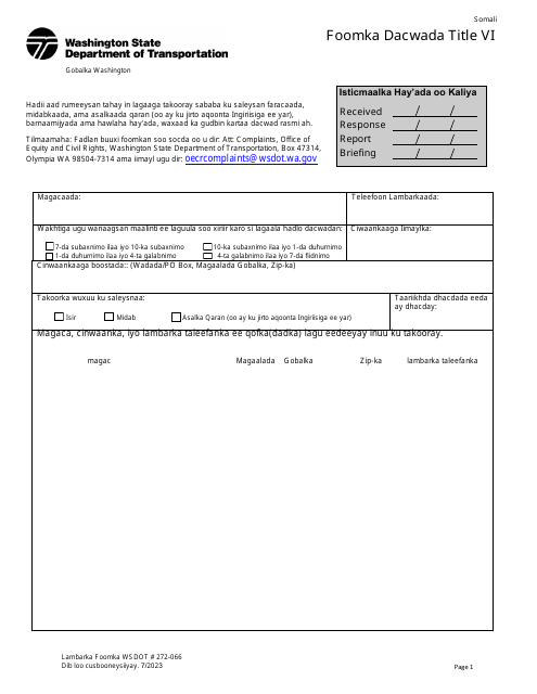 DOT Form 272-066  Printable Pdf