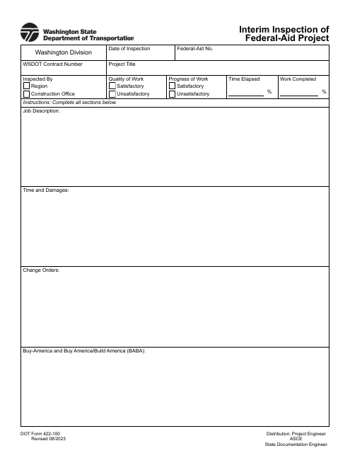 DOT Form 422-100 Interim Inspection of Federal-Aid Project - Washington
