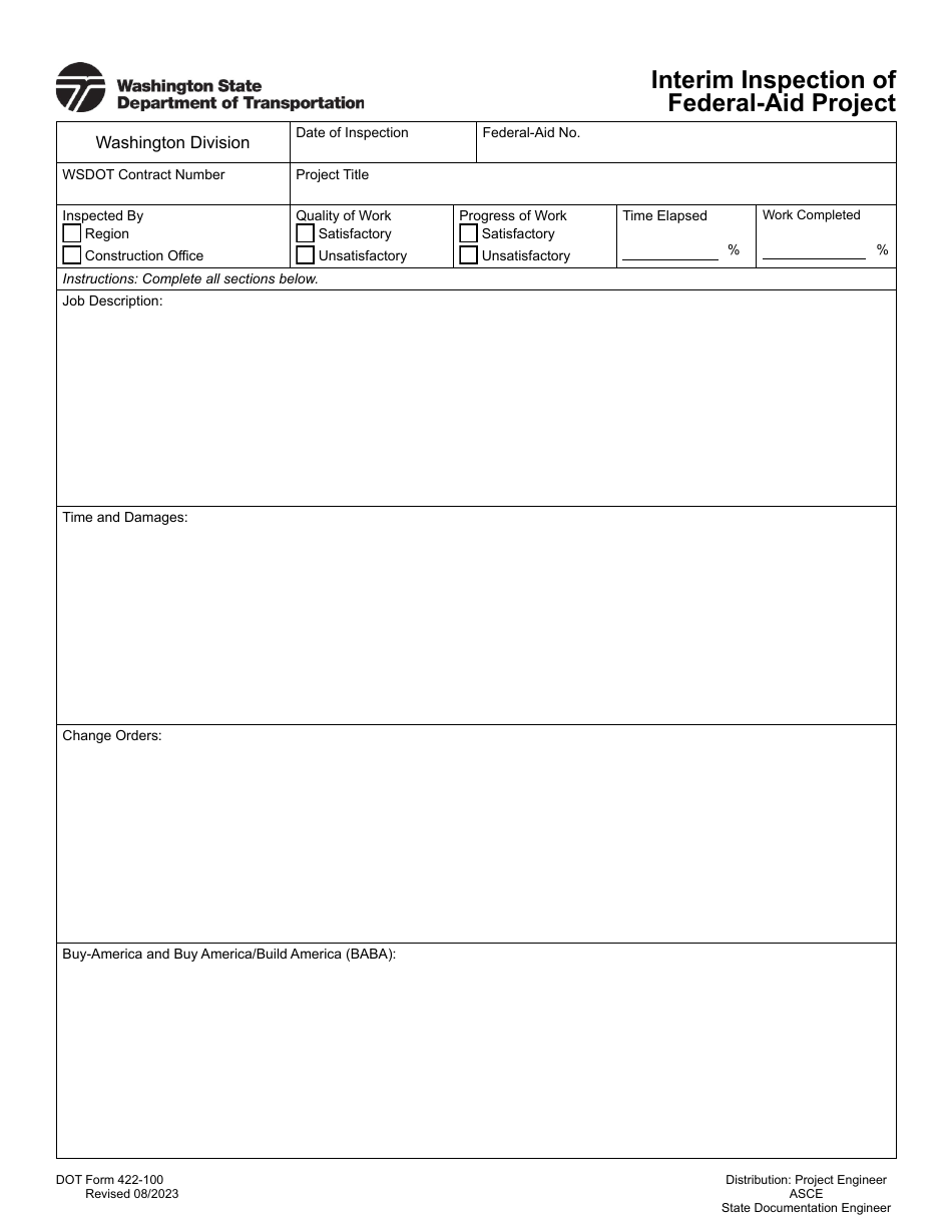 DOT Form 422-100 Interim Inspection of Federal-Aid Project - Washington, Page 1