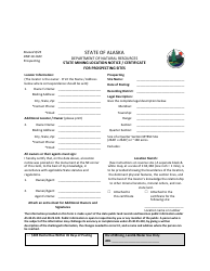 Form DNR10-162V State Mining Location Notice/Certificate for Prospecting Sites - Alaska