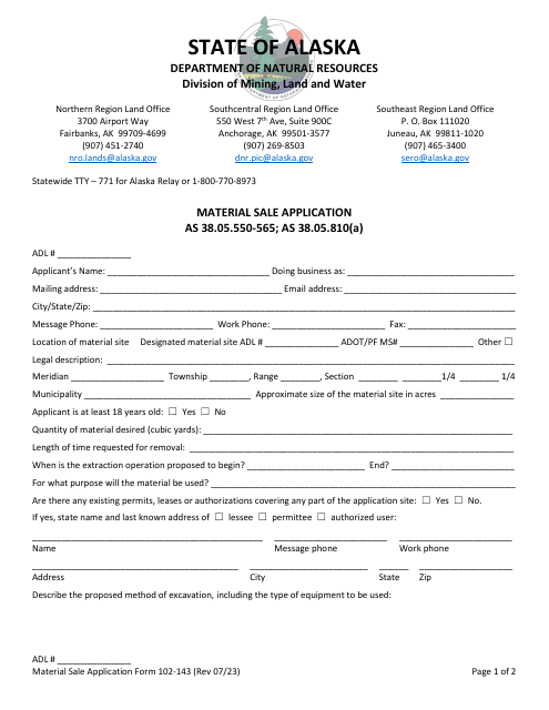 Form 102-143 Material Sale Application - Alaska