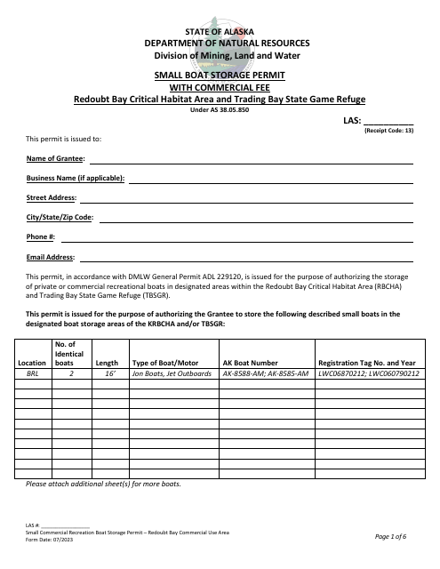 Small Boat Storage Permit With Commercial Fee - Redoubt Bay Critical Habitat Area and Trading Bay State Game Refuge - Alaska Download Pdf