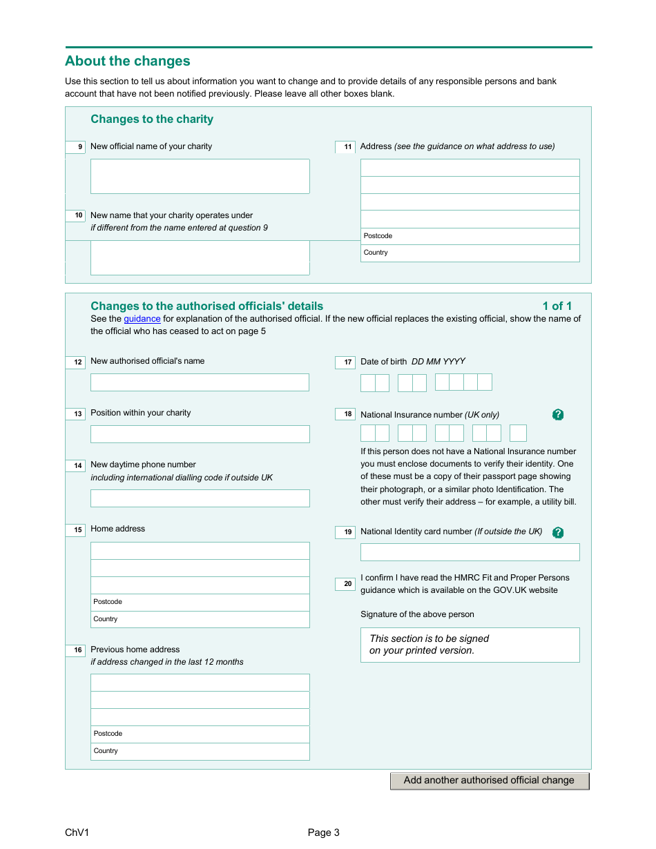 Form ChV1 Hmrc Charities Change of Details Form - United Kingdom, Page 3