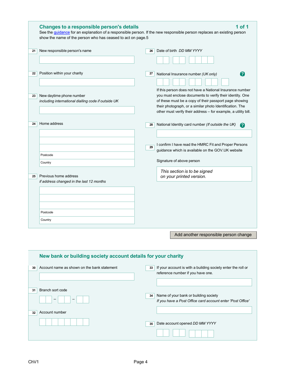 Form ChV1 Hmrc Charities Change of Details Form - United Kingdom, Page 4