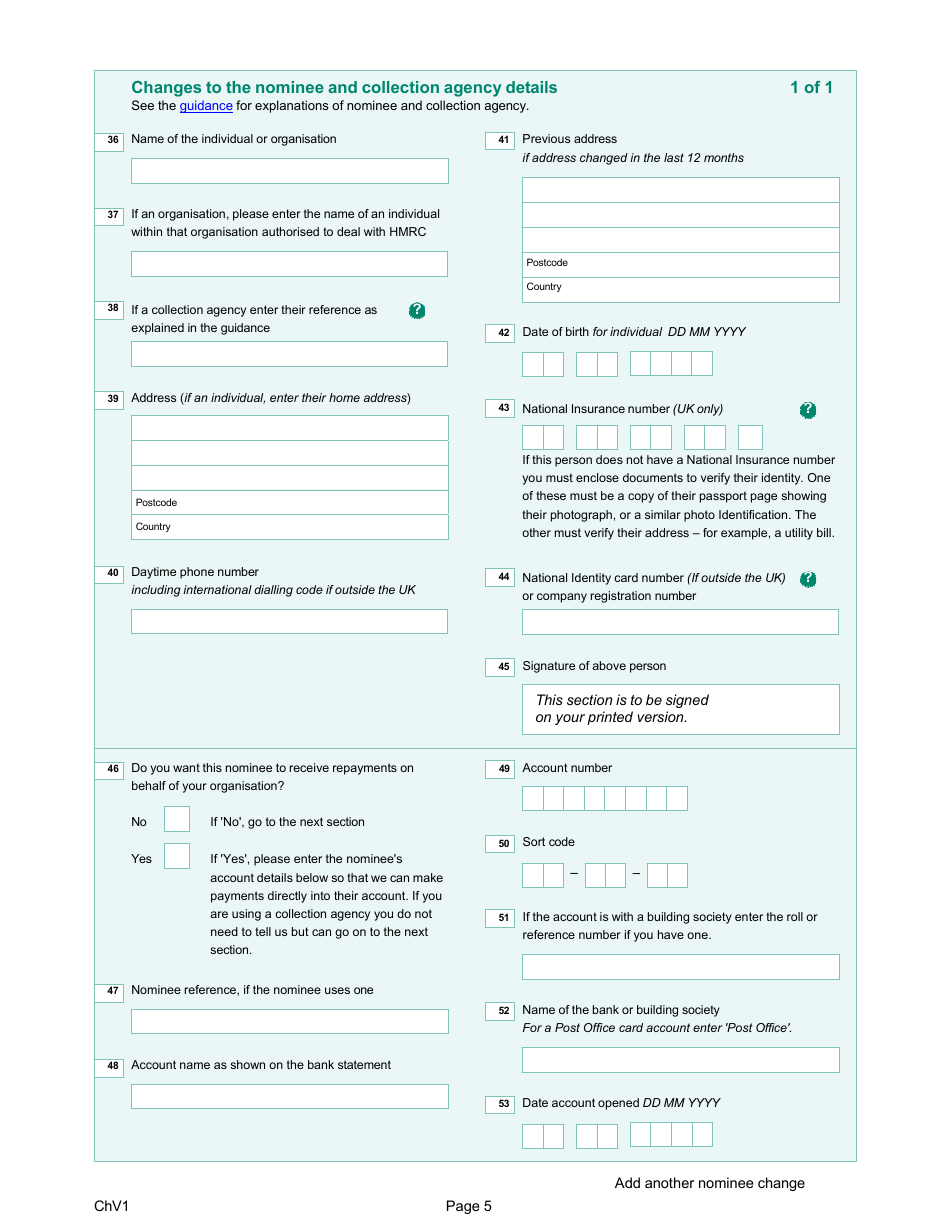 Form ChV1 Hmrc Charities Change of Details Form - United Kingdom, Page 5