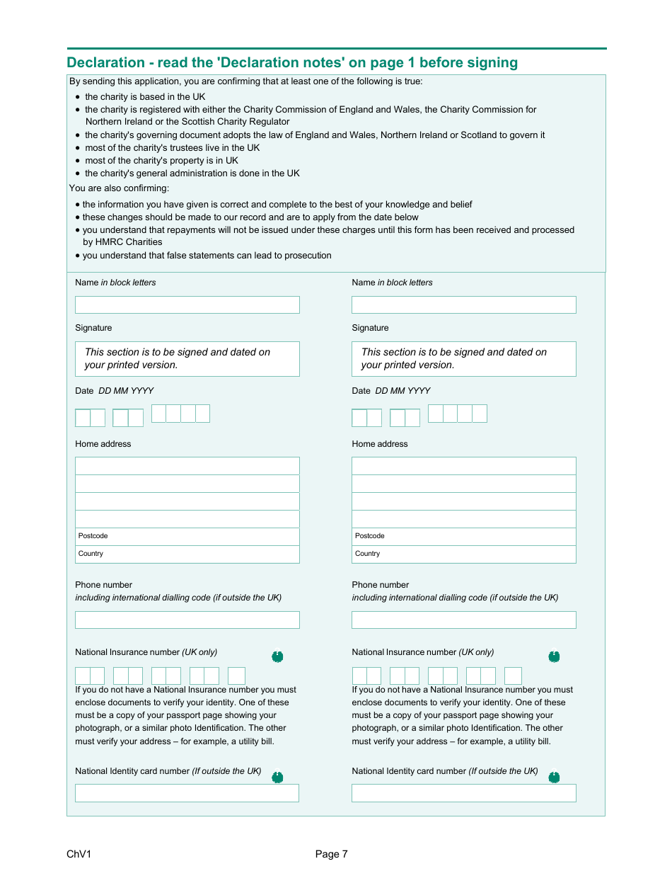 Form ChV1 Hmrc Charities Change of Details Form - United Kingdom, Page 7