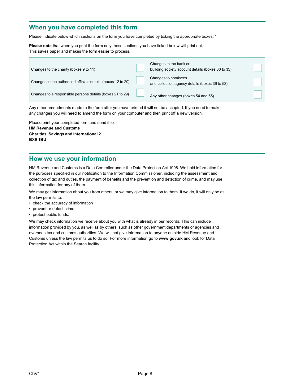 Form ChV1 Hmrc Charities Change of Details Form - United Kingdom, Page 8