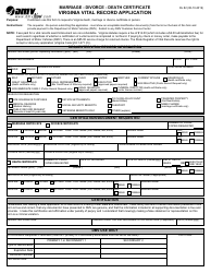Form DL82 Virginia Vital Record Application - Marriage/Divorce/Death Certificate - Virginia