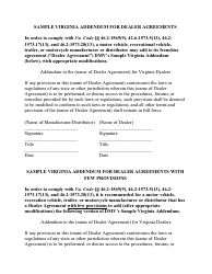Sample Virginia Addendum for Dealer Agreement/Agreements With Few Provision - Virginia