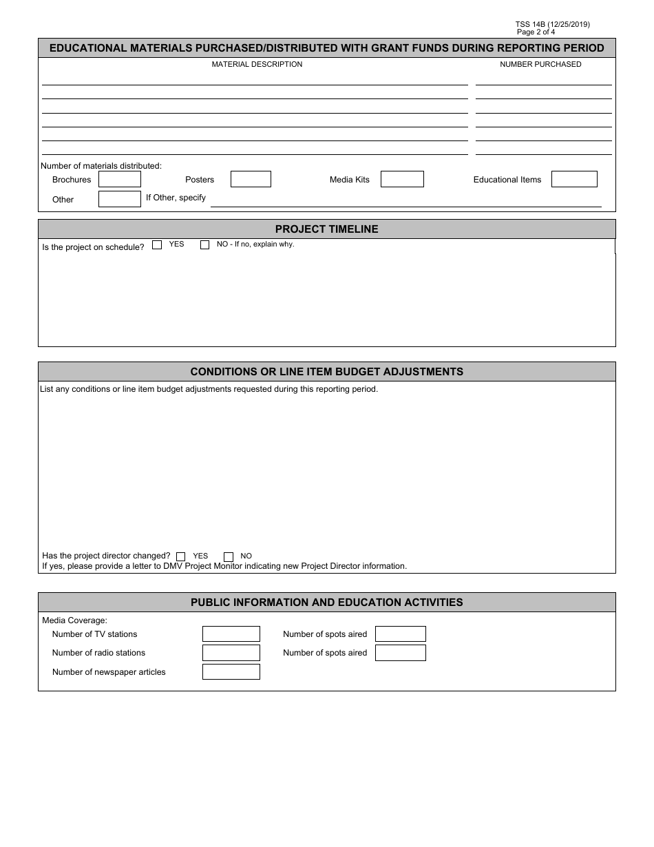Form TSS14B Grantee Progress and Monitor Report for State Agencies and Non-profit Organizations - Virginia, Page 2