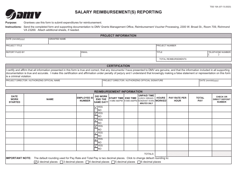 Form TSS15A  Printable Pdf