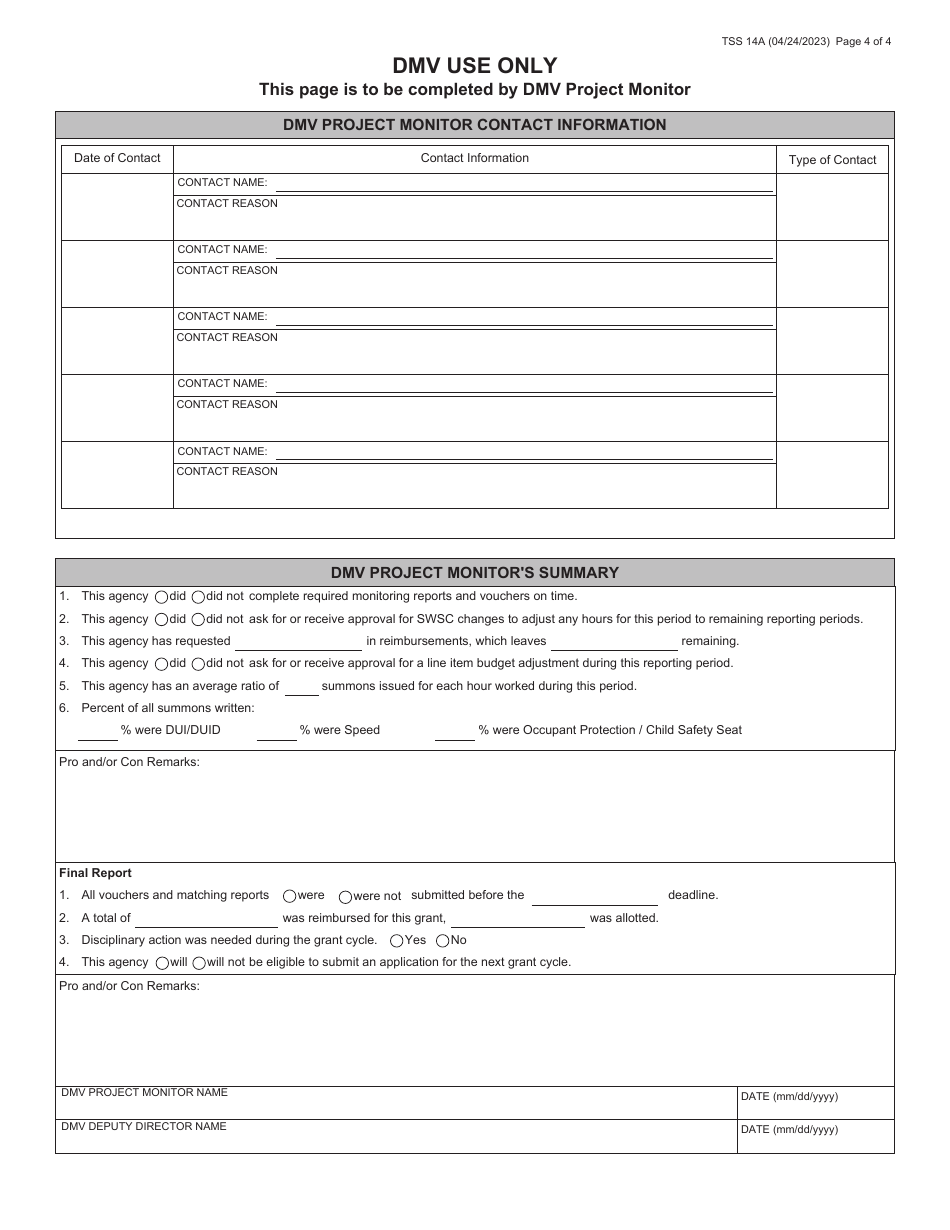 Form TSS14A Grantee Progress and Monitor Report for Law Enforcement - Virginia, Page 4