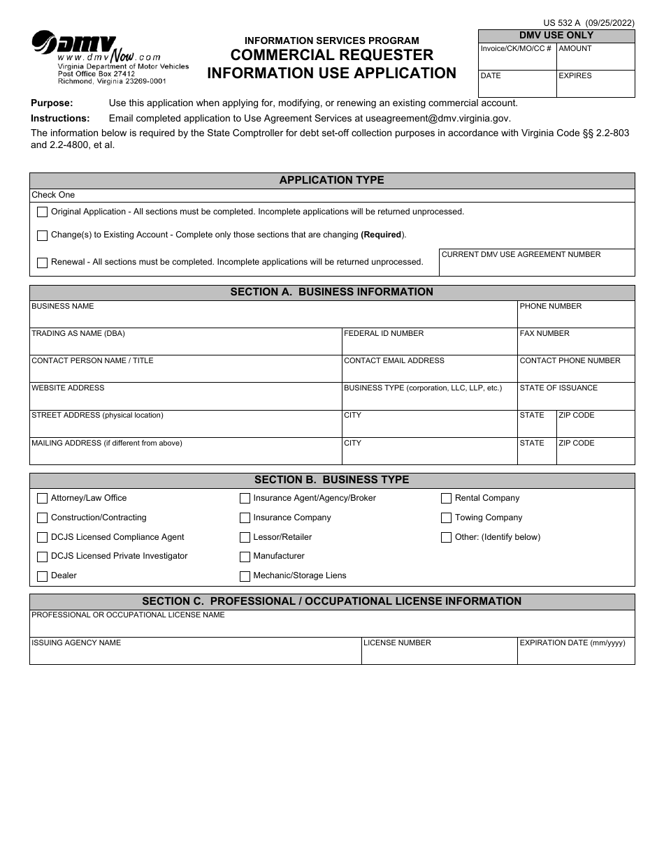Form US532 A Commercial Requester Information Use Application - Virginia, Page 2