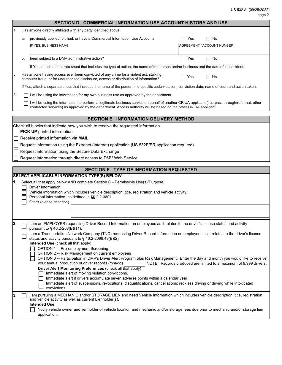 Form US532 A Commercial Requester Information Use Application - Virginia, Page 3