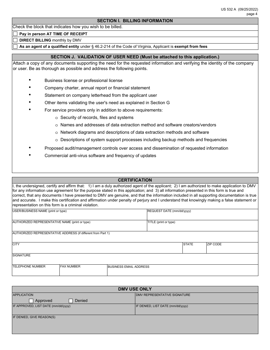 Form US532 A Commercial Requester Information Use Application - Virginia, Page 5