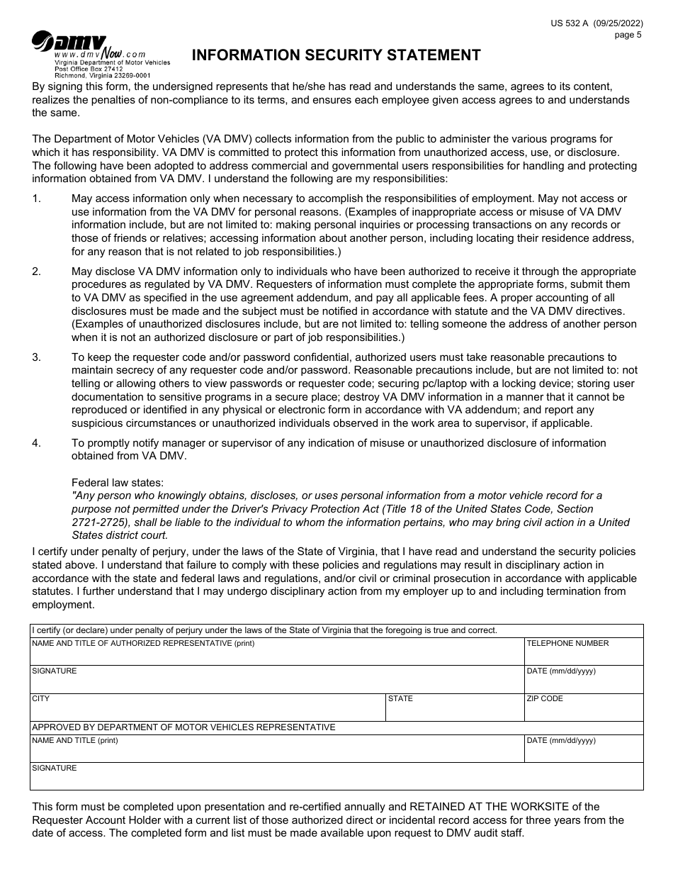Form US532 A Commercial Requester Information Use Application - Virginia, Page 6