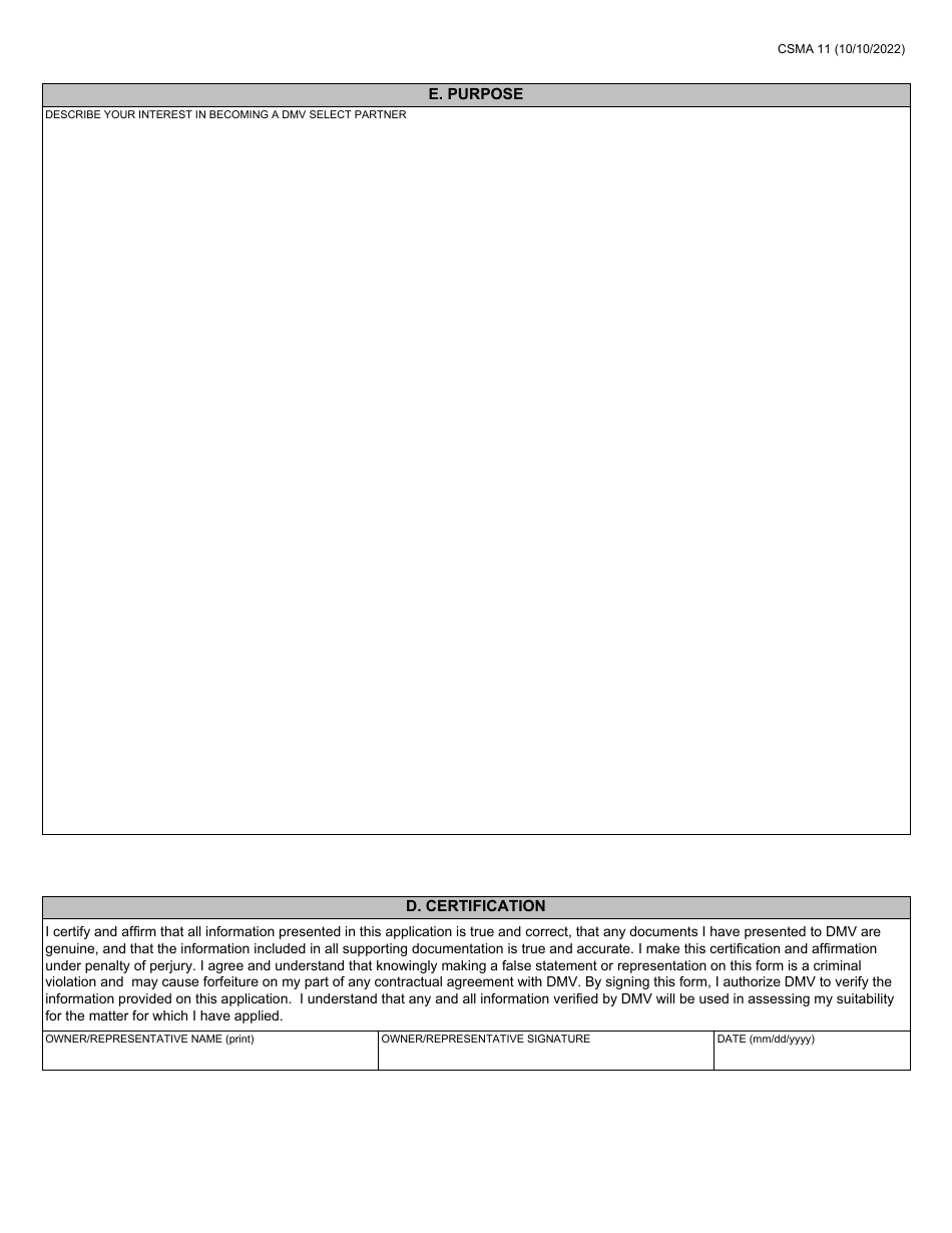 Form CSMA11 Application for DMV Select - Virginia, Page 2