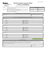 Document preview: Form HP406 Virginia Blanket Hauling Permit Locality Addendum - Virginia