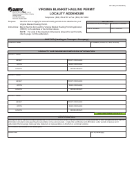 Form HP406 Virginia Blanket Hauling Permit Locality Addendum - Virginia