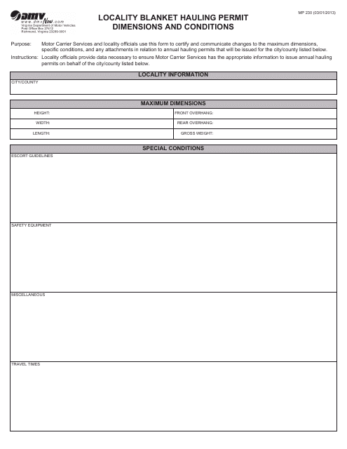 Form MP230  Printable Pdf