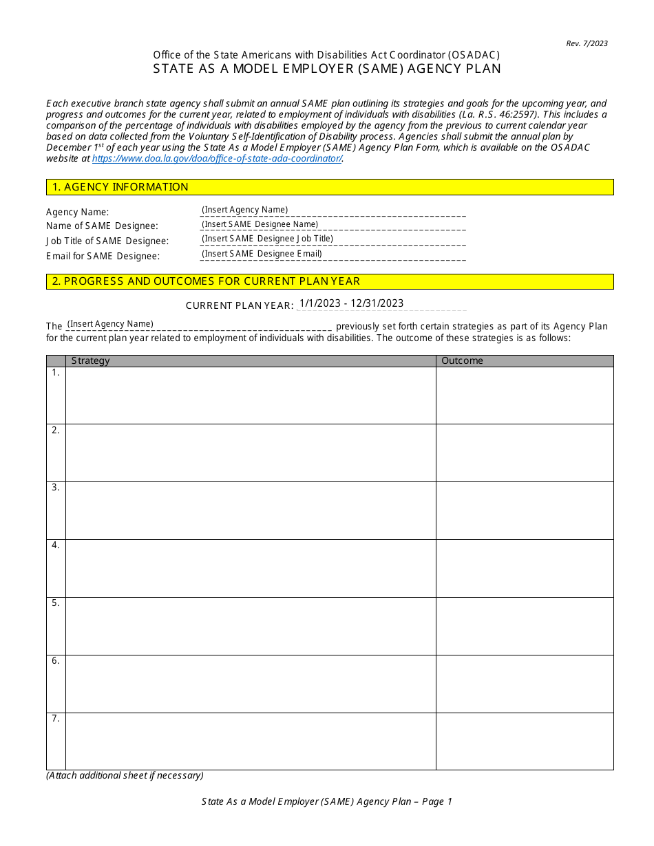 State as a Model Employer (Same) Agency Plan - Louisiana, Page 1