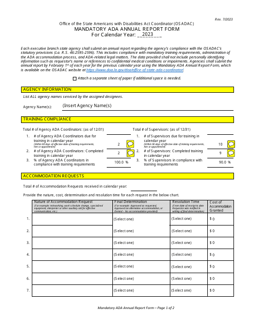 Mandatory Ada Annual Report Form - Louisiana Download Pdf