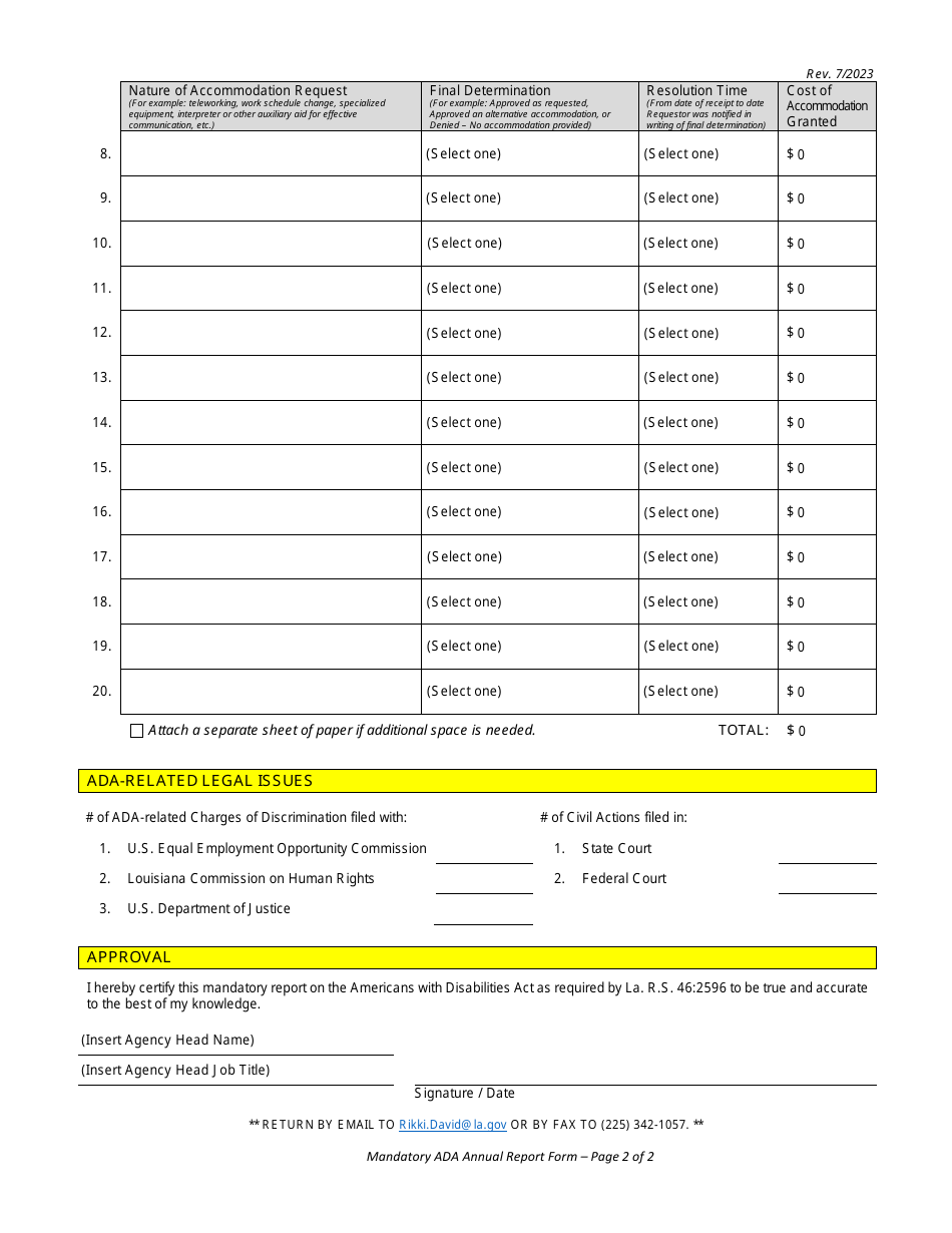 Mandatory Ada Annual Report Form - Louisiana, Page 2