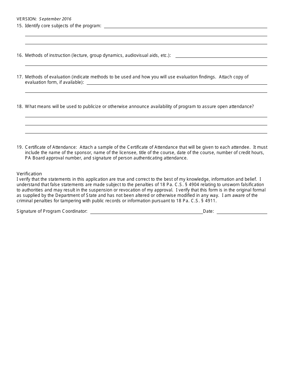 Application for Continuing Education Program Approval - Pennsylvania, Page 3