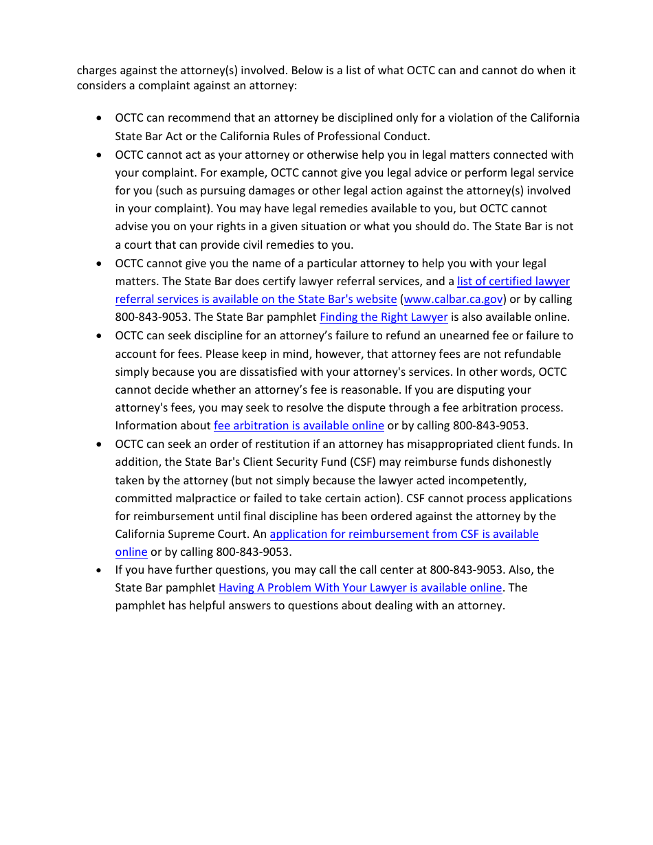 Attorney Misconduct Complaint Form - California, Page 3