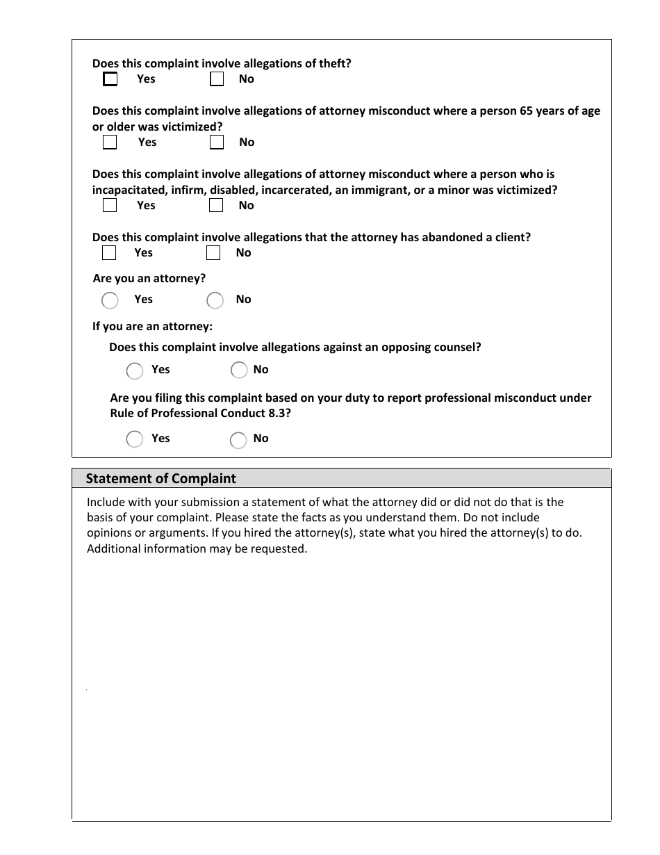 Attorney Misconduct Complaint Form - California, Page 5