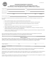 Document preview: Form RV-F700008 Application of Used Automobile Dealer to Claim Repossession Credit When Security or Other Title Agreement Assigned to Affiliate Finance Company - Tennessee
