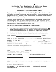 Document preview: Form 554 Objection to Expedited Hearing Order - City and County of San Francisco, California