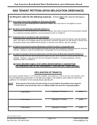 Form 1006 Rad Tenant Petition (Sfha Relocation Grievance) - City and County of San Francisco, California, Page 2