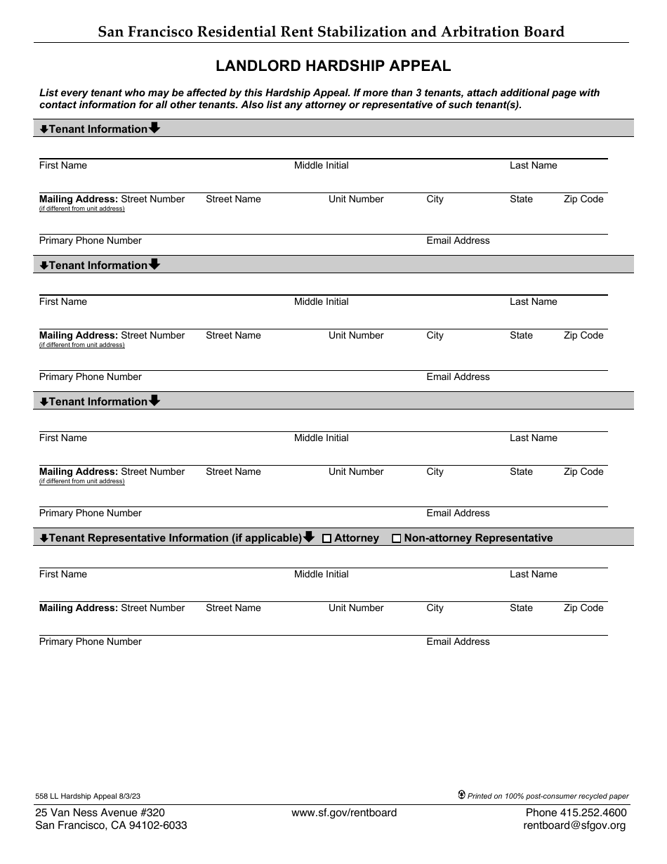 Form 558 Landlord Hardship Appeal - City and County of San Francisco, California, Page 3