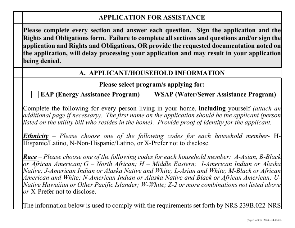 Form 2824-EL LP Energy Assistance Program  Water and Sewer Assistance Program Application - Large Print - Nevada, Page 10