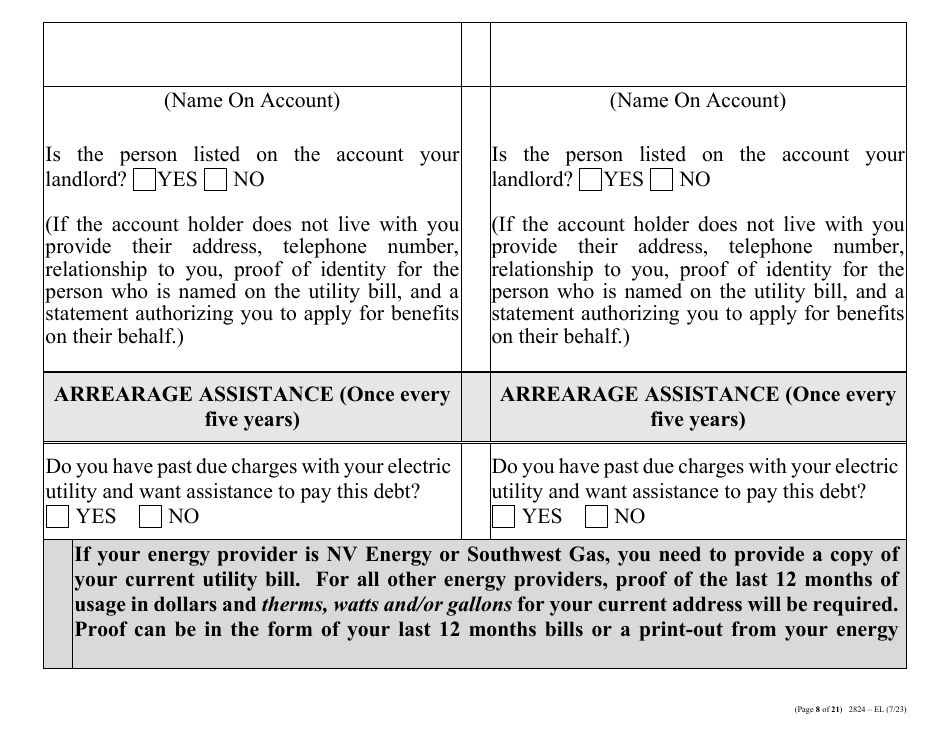 Form 2824-EL LP Energy Assistance Program  Water and Sewer Assistance Program Application - Large Print - Nevada, Page 17