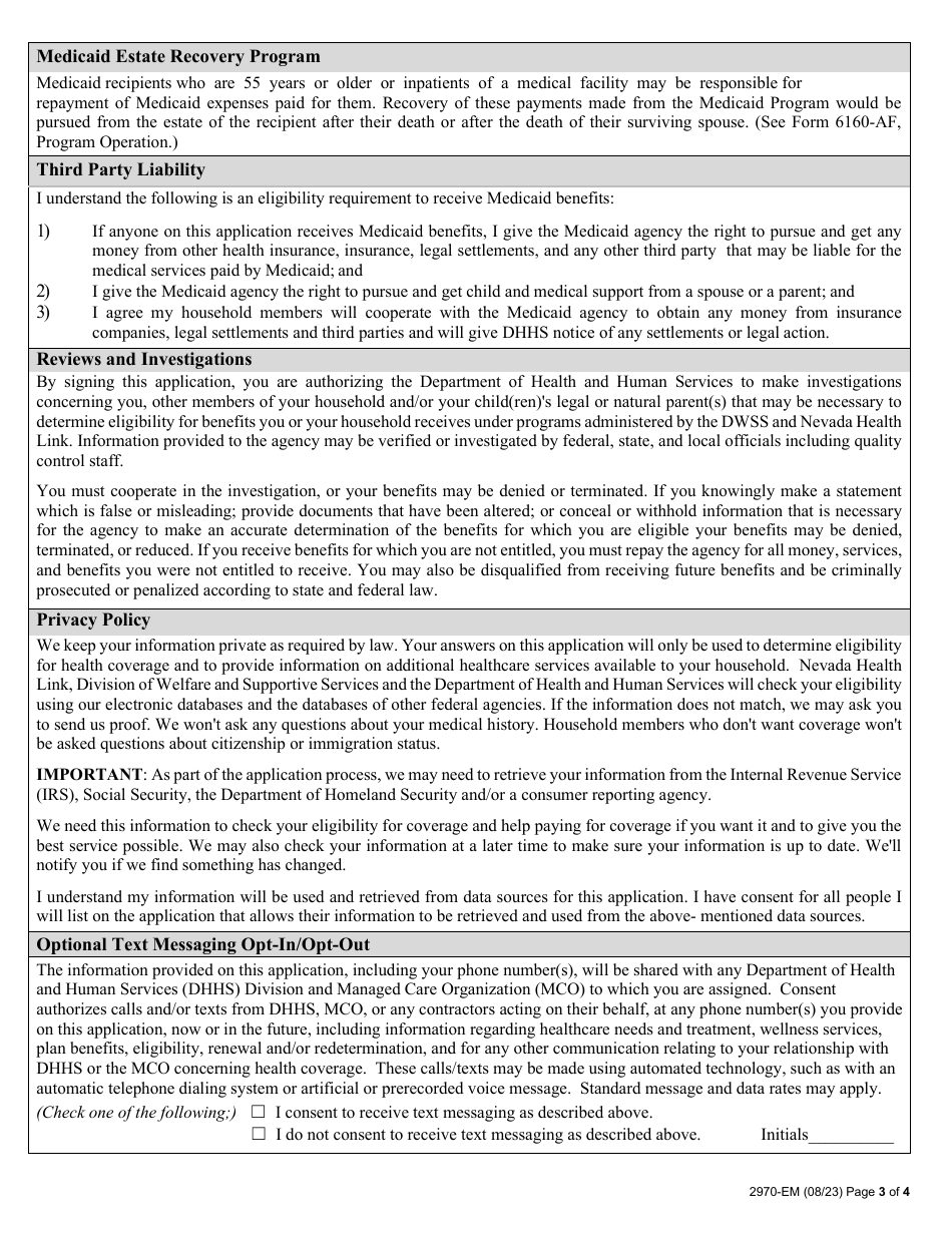 Form 2970-EM Application for Suspended Medicaid - Nevada, Page 3