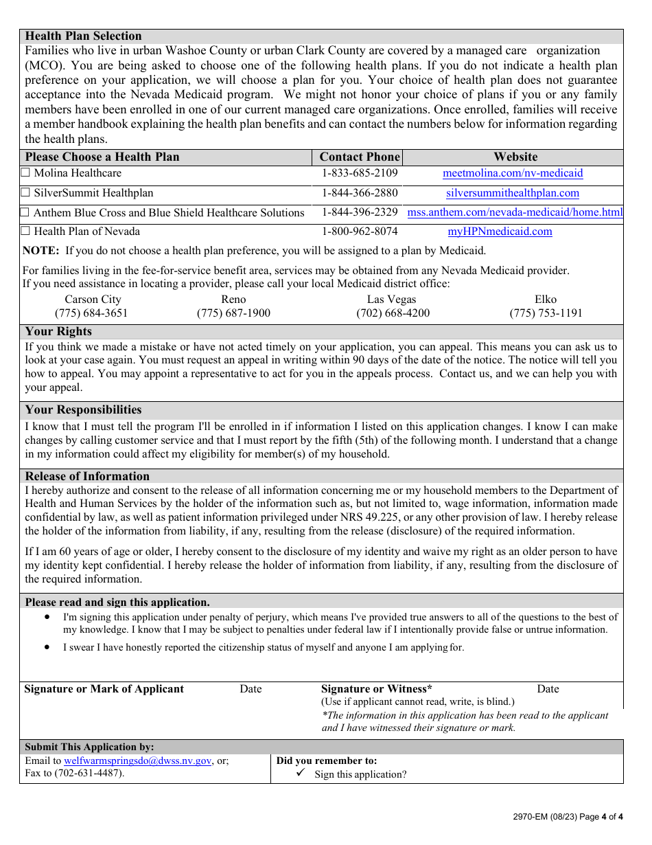Form 2970-EM Application for Suspended Medicaid - Nevada, Page 4