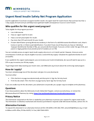 Document preview: Urgent Need Insulin Safety Net Program Application - Minnesota