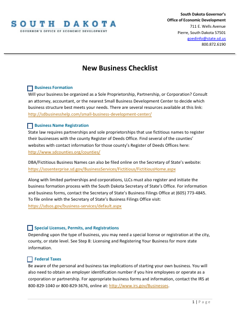 New Business Checklist - South Dakota