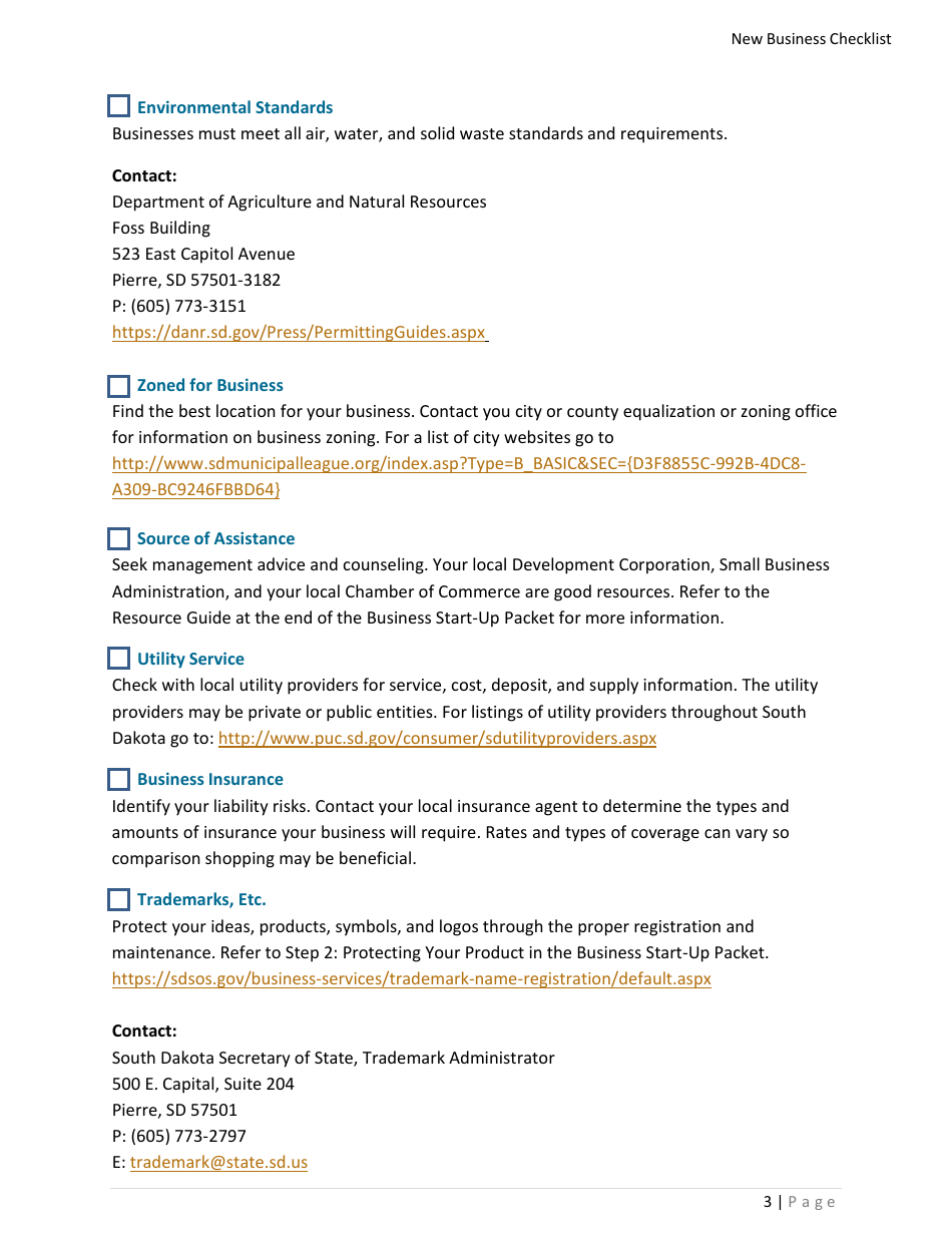 New Business Checklist - South Dakota, Page 3