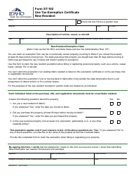 Document preview: Form ST-102 (EFO00133) Use Tax Exemption Certificate - New Resident - Idaho