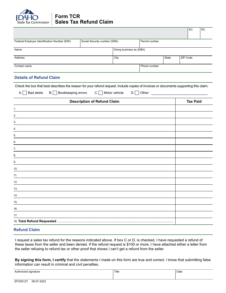 Form TCR (EFO00127) Fill Out, Sign Online and Download Fillable PDF