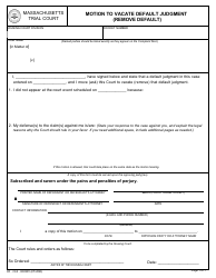 Document preview: Form HC0001 Motion to Vacate Default Judgment (Remove Default) - Massachusetts