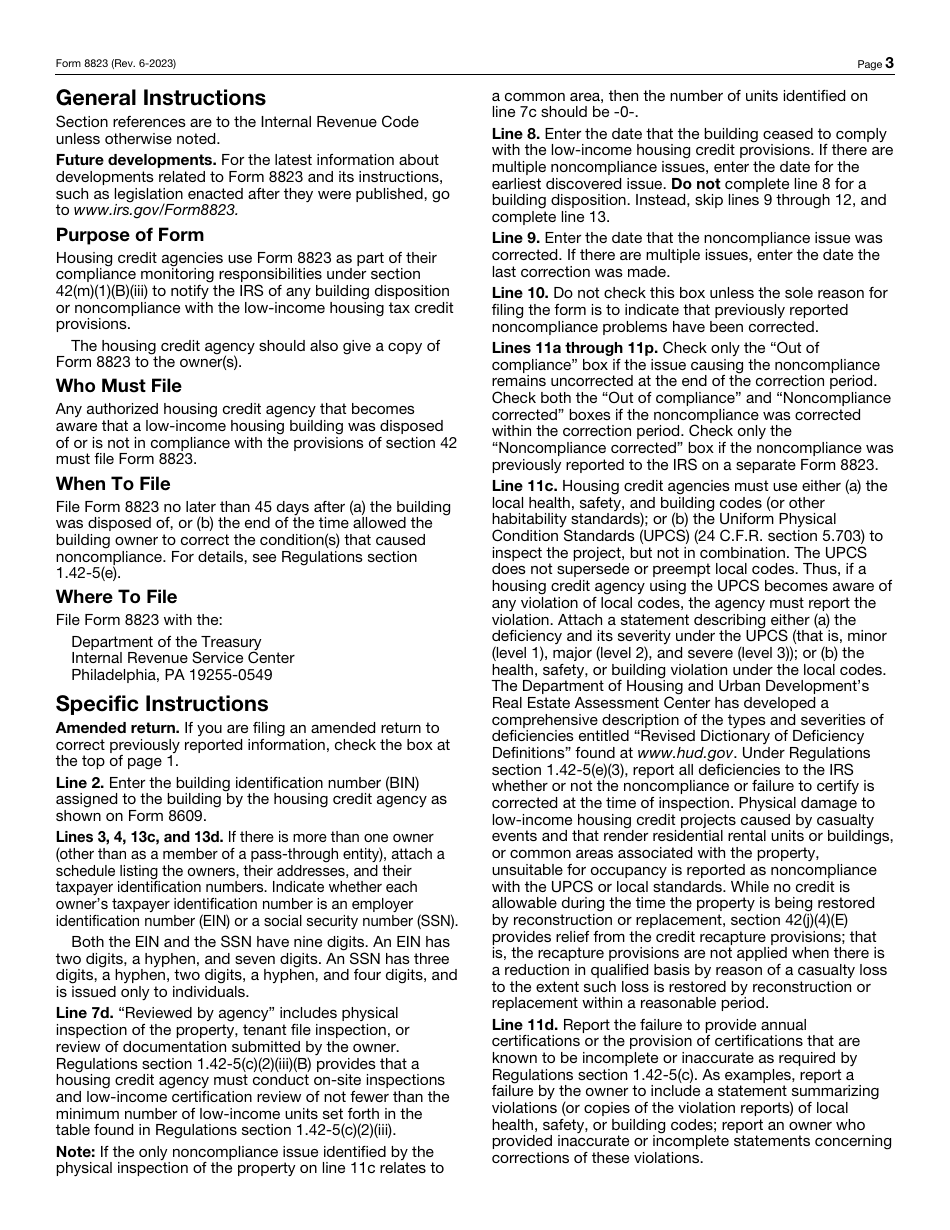 Instructions for IRS Form 8823 Low-Income Housing Credit Agencies Report of Noncompliance or Building Disposition, Page 3
