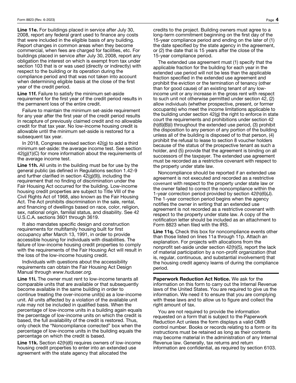 Instructions for IRS Form 8823 Low-Income Housing Credit Agencies Report of Noncompliance or Building Disposition, Page 4