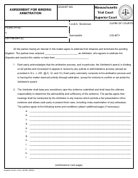Form SC051 Agreement for Binding Arbitration - Massachusetts