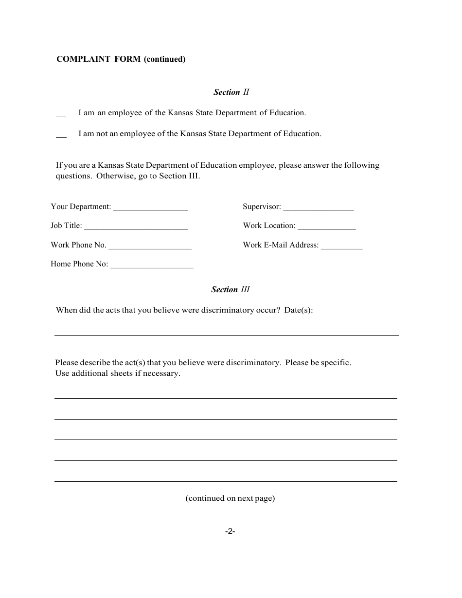 Complaint Form - Section 504 of the Rehabilitation Act - Kansas, Page 2